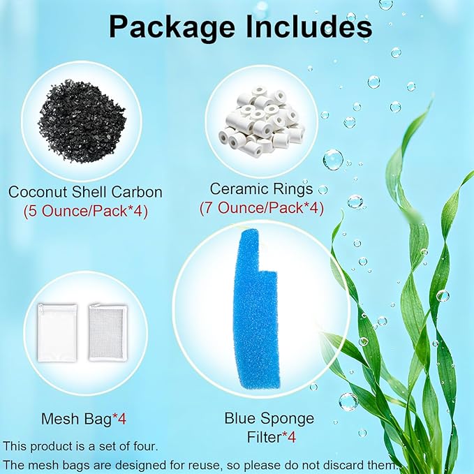 4 Set Complete Filter Media Kit Compatible with Seachem Tide 75-Gallon (300L) Filters for Large Aquariums Filter Media Kit Including – Tidal 75 Polishing Pads, Foam Filter Sponge, Matrix Bio Media
