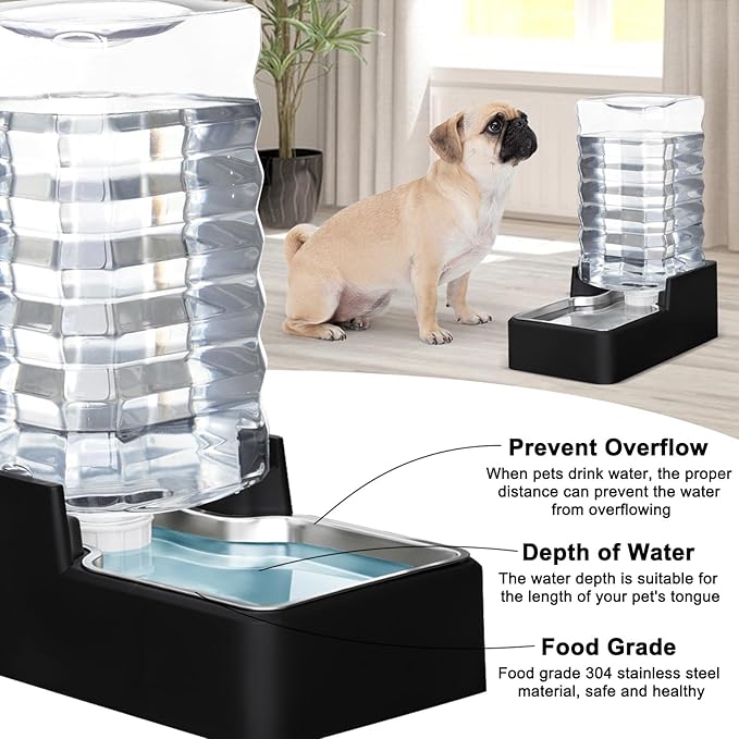 RIZZARI 10L Stainless Steel Gravity Pet Water Dispenser – Leak-Resistant Auto-Refill Waterer with Easy-Clean No-Filter Design for Medium & Large Dogs, Ideal for Homes & Offices