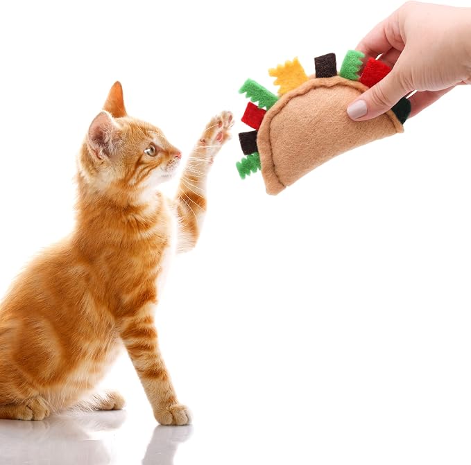 Glaciart One Felt Taco Cat Toys with Catnip | 2 Pcs Cute Cat Toy for Interaction & Boredom Relief, Encourages to Exercise, Explore & Play | Filled w/Organic Catnip to Help Sooth or Reduce Anxiety