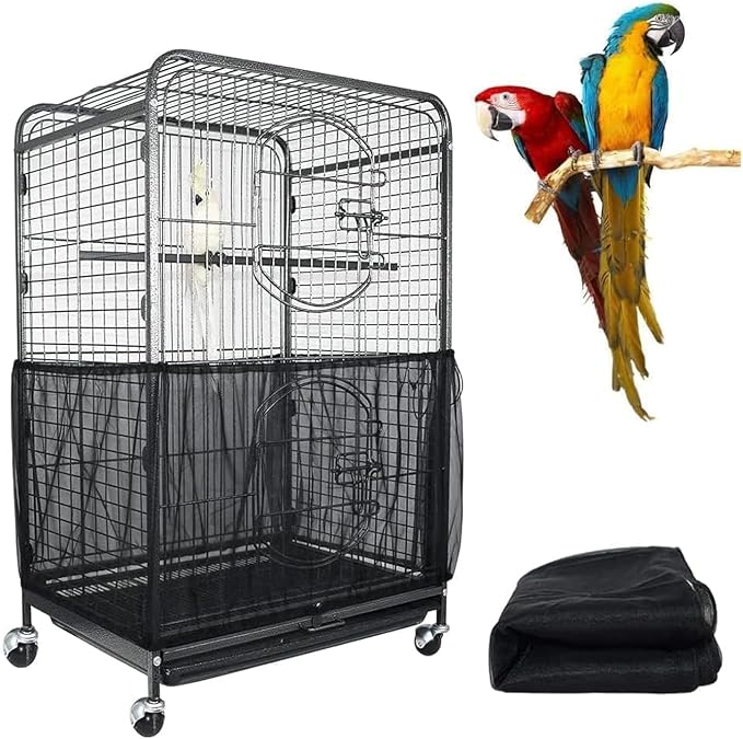 ASOCEA Extra Large Bird Cage Seed Catcher Guard Universal Birdcage Cover Nylon Mesh Net for Parrot Parakeet Macaw Lovebird - White (Not Include Birdcage) …