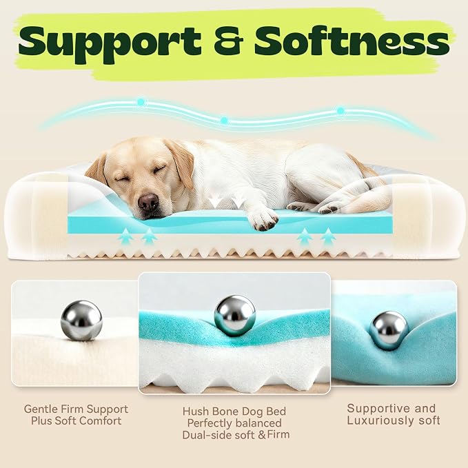 XL Orthopedic Dog Bed for Large Dogs Cooling Gel Memory Foam & Egg Crate Foam,Waterproof Removable Washable Cover with Bolster Sides,42.0"X30.0"X9.0" Grey