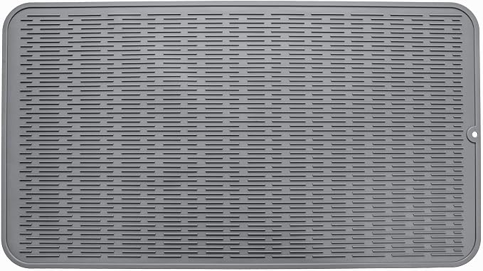 MicoYang Silicone Dish Drying Mat for Multiple Usage,Easy clean,Eco-friendly,Heat-resistant Silicone Mat for Kitchen Counter or Sink,Refrigerator or Drawer Liner Grey 4XL 32 inches x 18 inches