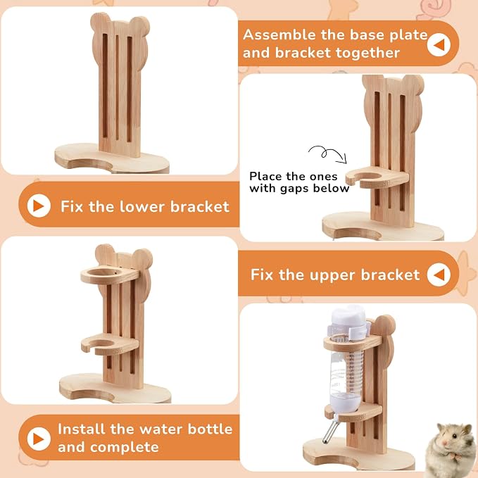 6 Pcs Hamster Toys Set, Maze Wood House, Climbing Ladder Wooden Bridge Tunnel Toy Platform Silent Exercise Running Wheels and Water Bottle Set for Rat Guinea Pig Habitat Cage (Standard)