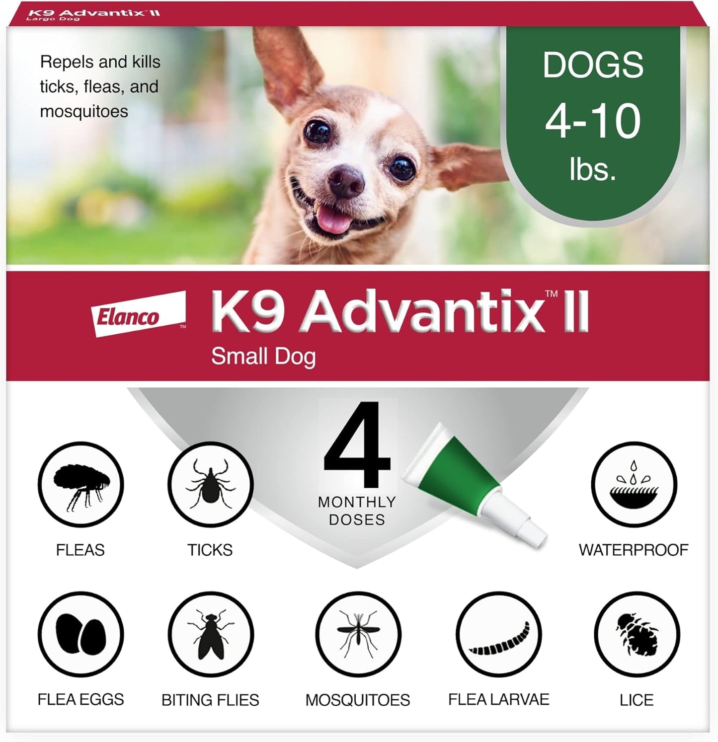 K9 Advantix II Small Dog Vet-Recommended Flea, Tick & Mosquito Treatment & Prevention | Dogs 4-10 lbs. | 4-Mo Supply