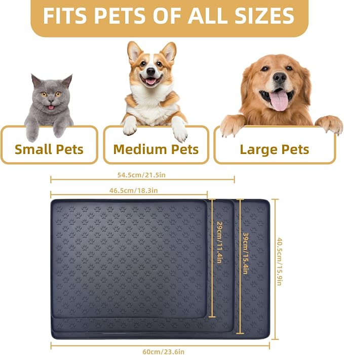 Silicone Dog Food Mat, 100% Waterproof Pet Feeding Mat with Raised Edge, Non-Slip Bowl Placemat for Cats & Dogs, Pets Accessories, 18.3” x 11.4”