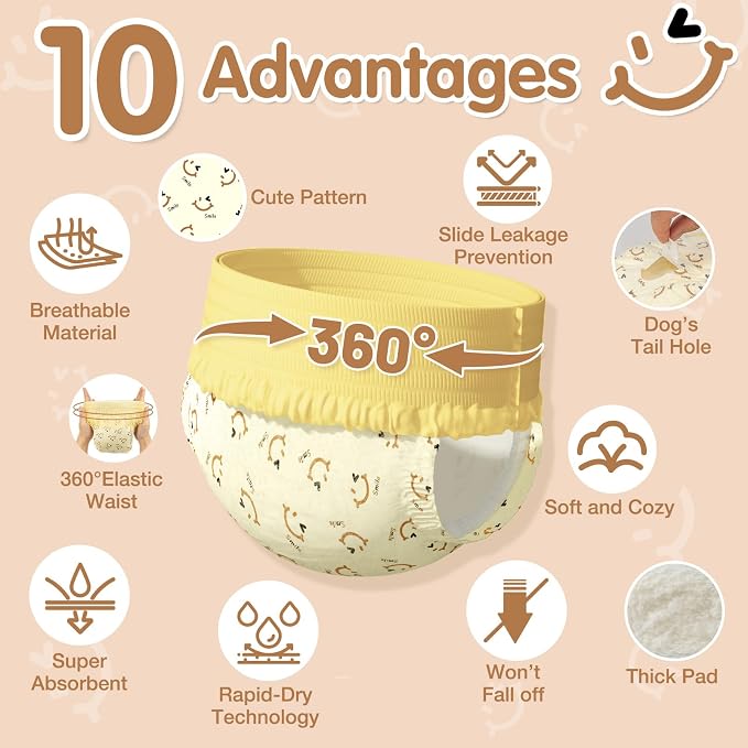 Dog Diapers Female, Pull It Up Disposable Puppy Diapers with 360°Stretchy Waist,Super Absorbent Leak-Proof Doggie Diapers for Dog in Heat Period(L,30PCS)