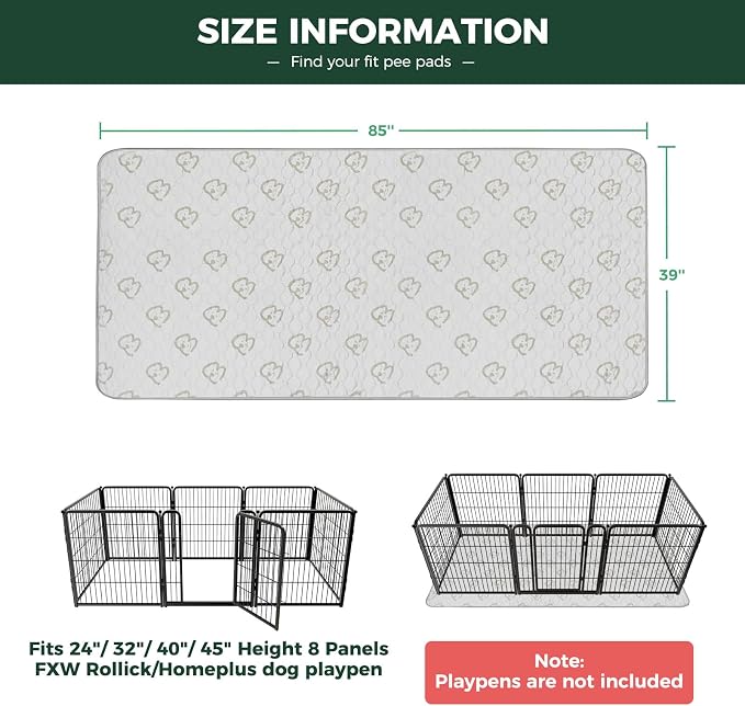 FXW Washable Pee Pads for Dogs, Leak-Proof & Non-Slip, Specifically Designed for FXW Rollick/Homeplus 24inch 8 Panels Dog Playpen, 39" x 85" Rectangle, Khaki, 2 Packs