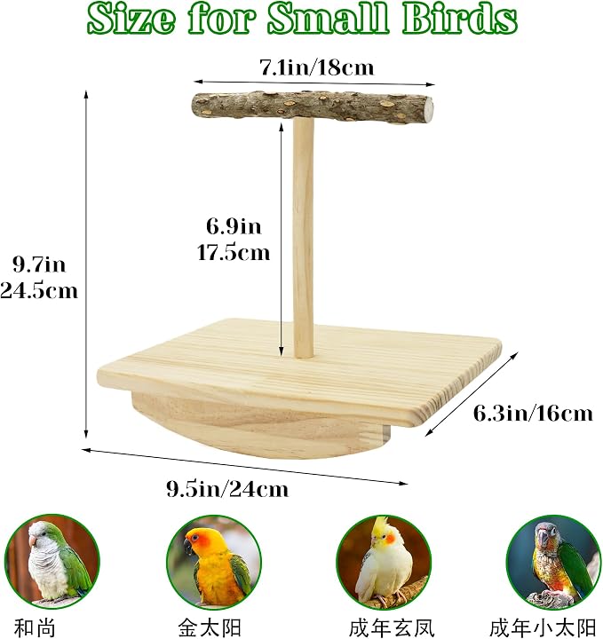 Natural Wood Bird Perch Stand & Large Bird Swing with Chew Toys, Intelligence Puzzle Platform and 3 Sisal-Wrapped Perches for Conure Cockatiel