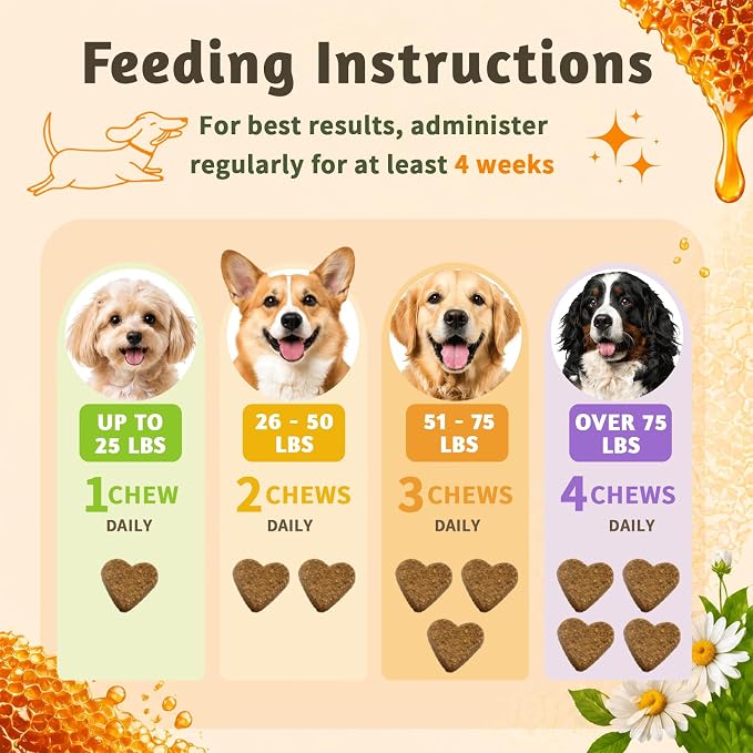 Manuka Honey for Dogs - Allergy & Itch Relief Chews - Skin Comfort & Coat Health - with Quercetin,Krill Oil,Colostrum &Probiotics - Stop Paw Licking, Soothe Itchy Ears & Yeast Balance - 150 Soft Chews