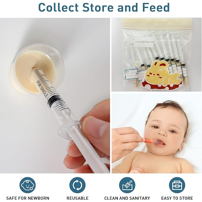 100 Sets 3ml Colostrum Syringes,Colostrum Collector kit Include 100 3ml Syringe with Cap, Sticker, Clear ziplock Bag and a Measuring Cup