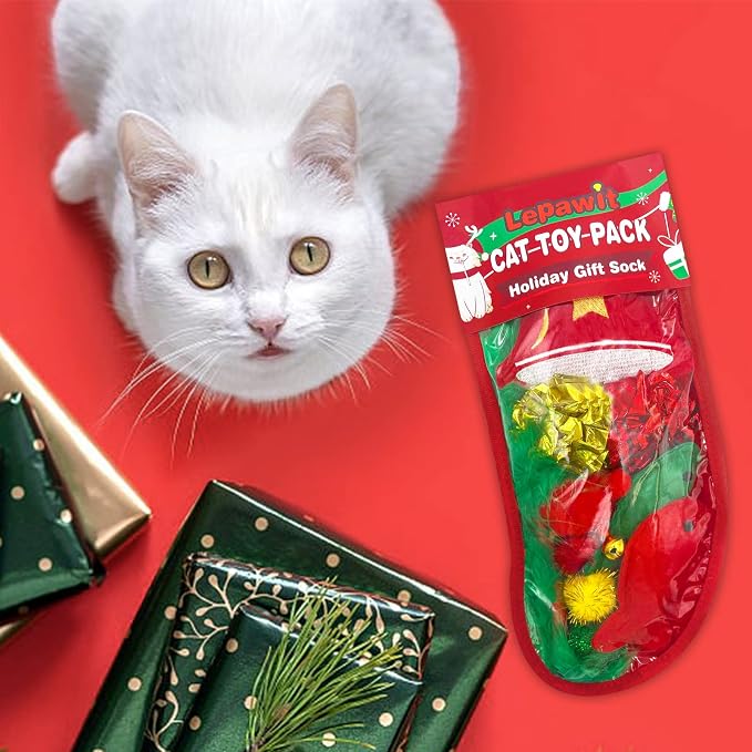 Cat Christmas Stocking, 10 Pack Christmas Cat Toys for Indoor Cats, Includes Catnip Toys, Balls and Feather Toys, Great Value
