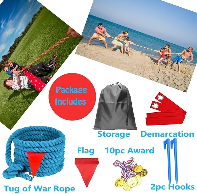 40 Feet Tug of War Rope for Kids and Adults, Outdoor Games Summer Outdoors Yard Backyard Camping Lawn for Field Day Family Reunion Birthday Party Team Building Activities Carnival