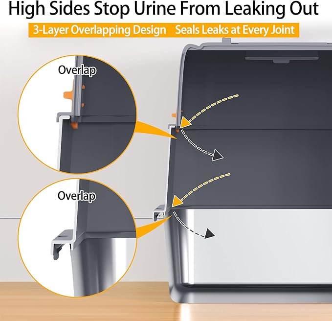 XL Stainless Steel Cat Litter Box with Lid for Large Cats | High sides, stainless pan, flip-top lid, step, mat, scoop, filter; for large cats, high-peeing cats, and multi-cat homes