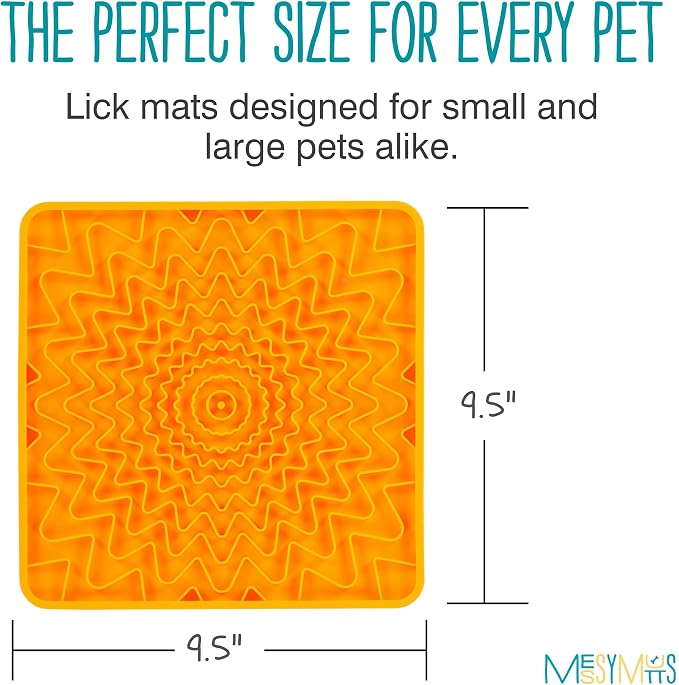 Messy Mutts Framed Silicone Therapeutic Licking Mat | 9.5" x 9.5" | Slow Feeder Mat for Boredom & Anxiety | Lick Pad for Dogs & Cats | Orange