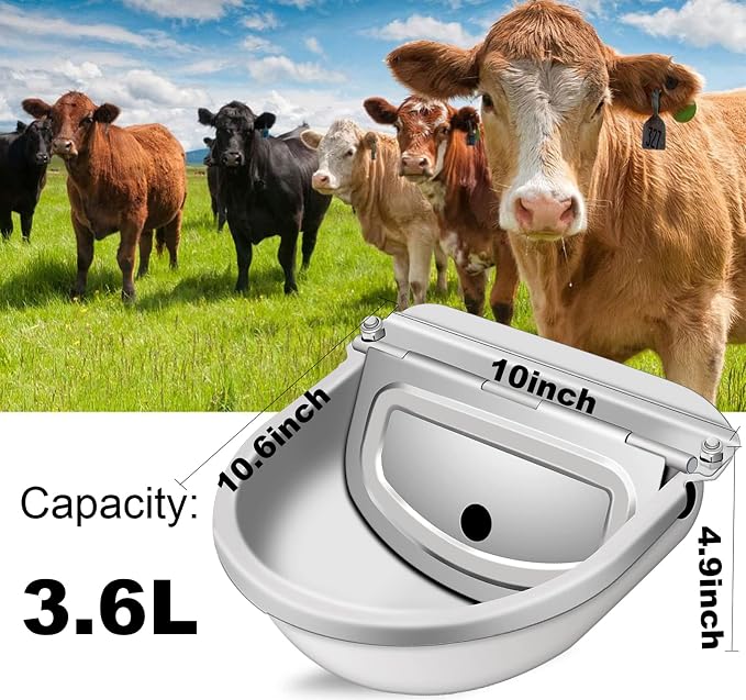 Automatic Animal Drinking Water Bowl, Stainless Steel Automatic Water Dispenser for Dogs Horses Goats, Livestock Waterer Water Trough with 2 Float Valves, Hose