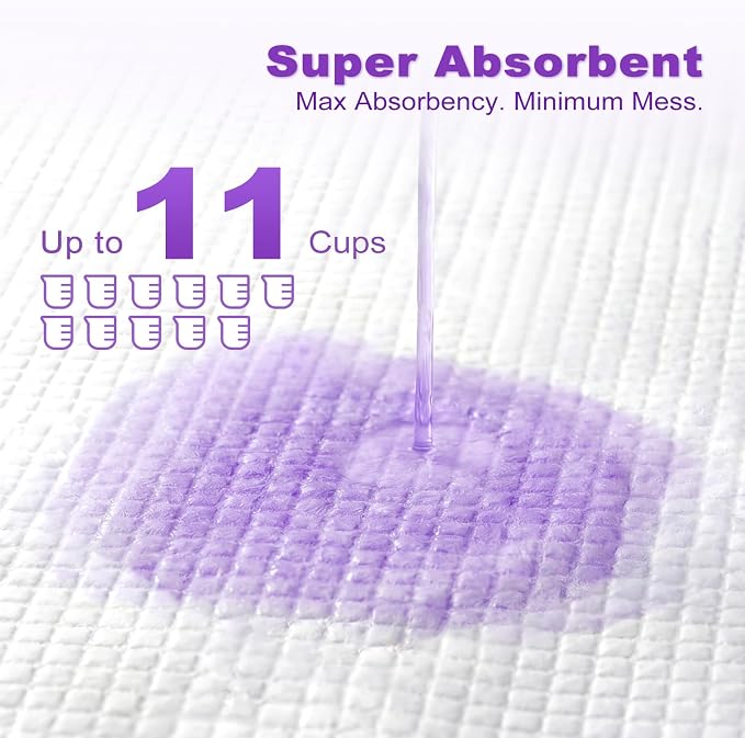 MIZOK Dog Pee Pads 36x36in, Extra Large Pee Pads for Dogs, Keeps Fresh & Clean, Ultra Absorbent Up to 11 Cups, 6 Layers Leak-Proof, Purple Lavender Color (30 Counts)