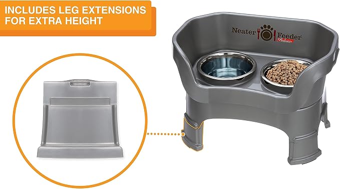 Neater Pets Neater Feeder Deluxe with Leg Extensions Mess-Proof Food & Water Bowls with Neater Mat Waterproof Silicone Mat - Protect Floors from Food & Water