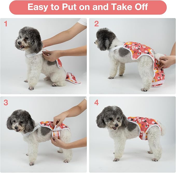 MICOOYO Dog Diaper Onesie Sanitary Pantie with Adjustable Suspender Washable Dog Period Panties Doggie Diapers Pet Underwear Female Dogs Diapers for Heat (Animals, M/L)
