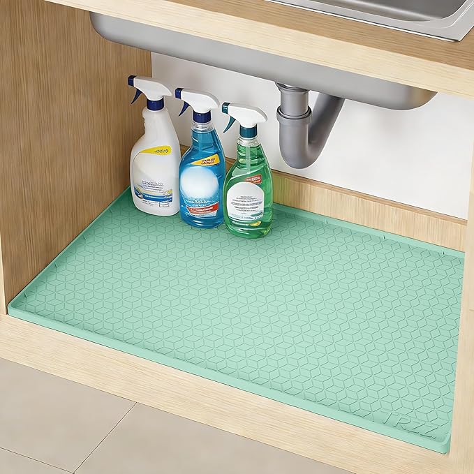 TRZZ Silicone Waterproof Under Sink Mat 22" x 19", Drip Tray and Cabinet Liner for Kitchen and Bathroom, Prevents Water Damage and Organizes Cabinets (Mint Green)