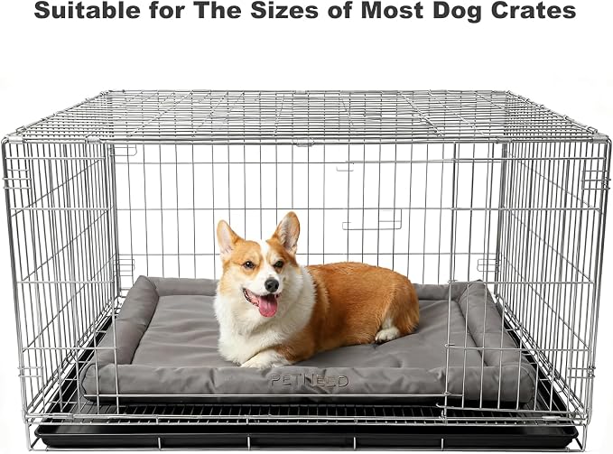 Orthopedic Dog Bed Water-Resistant 900D Oxford - Indoor Outdoor Summer Dog Beds for Large Dogs up to 80lbs, Supportive Foam Washable Crate Bed with Plush Pillow (Grey)