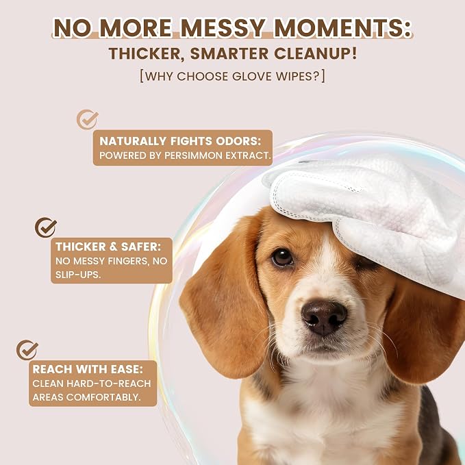 IMMHABI 100 Count Cleaning Deodorizing Pet Glove Wipes for Dogs & Cats, Hypoallergenic Dog Bath Wipes with Natural Deodorizer Persimmon Tannin, Pet Bathing Wipes for Horse Coat Care Coconut Scent