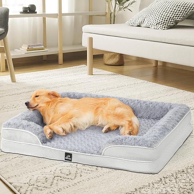 Orthopedic Dog Bed for Large Medium Sized, Washable Memory Foam Large Dog Bed, Medium Pet Sofa with Removable Cover, Washable Waterproof Pet Couch Beds(Grey, M)