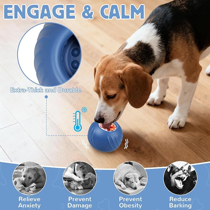 Long-Lasting Dog Lick Toy, Wobbly Dog Enrichment Lick Bowl to Keep Dogs Busy, Interactive Stuffable Dog Treat Feeder for Boredom, Silicone Treat Dispensing Chew Toy(Dark Blue,L)