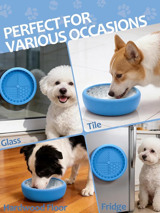 Dog Lick Bowl for Large Dogs, Lick Mat, Slow Feeder Lick Bowl with Brush and Scraper,Strong Suction, Freeze Licking Bowl for Anxiety Relief, Enrichment & Distraction, Dishwasher Safe 7.6 * 3.5 inch