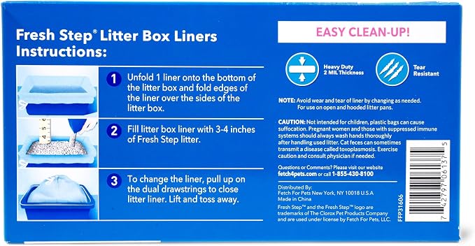Fresh Step Jumbo Drawstring Cat Litter Box Liners Scented Heavy Duty Kitty Litter Bags X-Large Oval or Rectangle Pans Easy Lift Out Cleanup 36 x 19 IN 15 Count 12 Pack Scented Bulk Multi-Pack