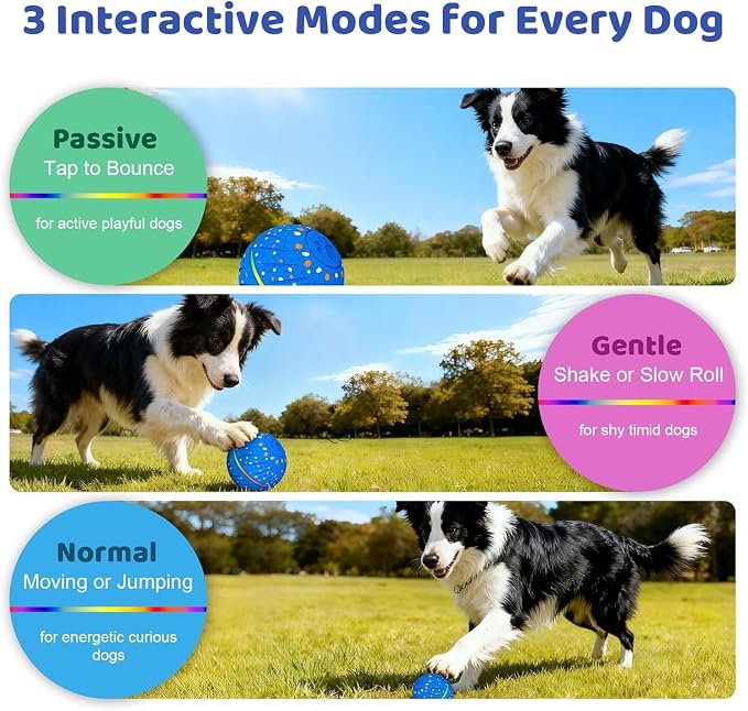 Interactive Dog Toys Dog Ball - 3 Modes Auto Rolling & Bouncing Ball with RGB Light, Durable E-TPU Play Ball for Small Medium Dogs(Blue)