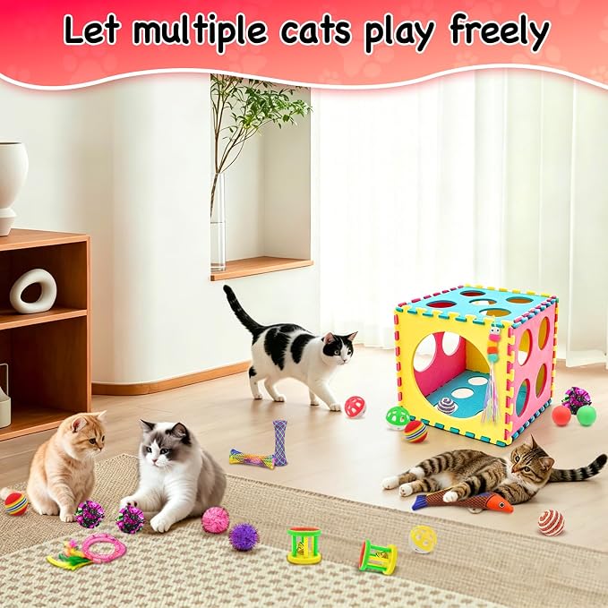 Interactive Cat Toys for Indoor Cats, 39Pcs Kitten Toys with Feather Wand, Catnip Toys, Cat Balls, Springs and Silvervine Sticks for Bored Cats