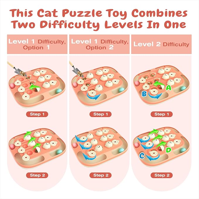 KADTC Large Size 2-in-1 Cat Puzzle Feeder Toy & Track Balls for Indoor Cats | Treat puzzle + 2 track balls, 2 levels, no loose parts deliver longer, advanced mental stimulation and active energy burn.