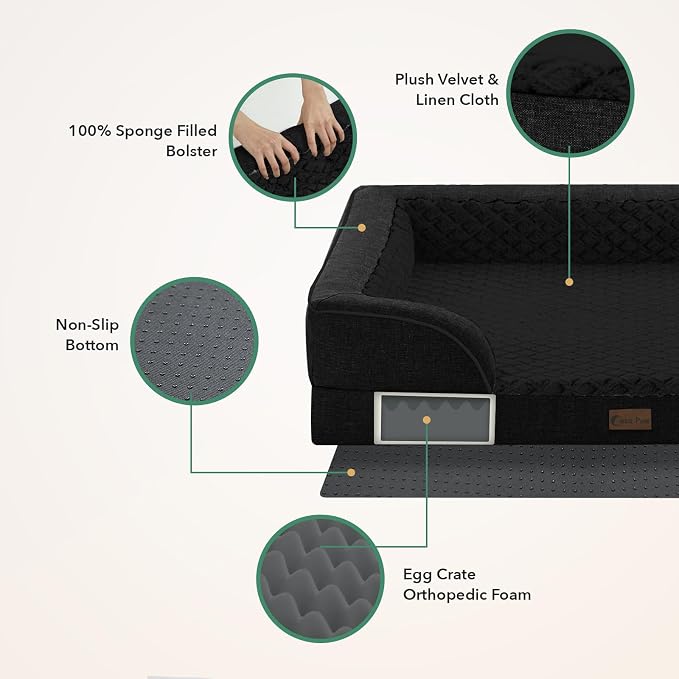 Orthopedic Dog Beds for Medium Sized Dogs 35x22 Inch, Medium Waterproof Memory Foam Dog Sofa Bed with Removable Washable Cover Pet Couch with Bolster, Black