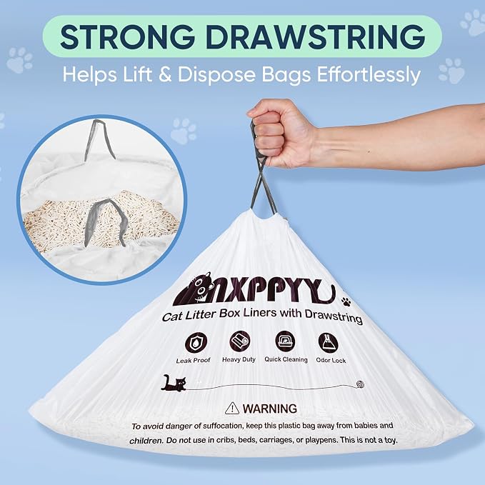 160 Count Cat Litter Box Liners for Litter Box Robot 4/5 | 10-12 Gallon, Heavy Duty, Drawstrings, 25.19" x 15.7"