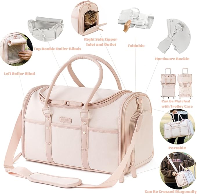Cat Carrier Travel Soft Sided for Small Cats and Dogs,Portable Foldable Pet Carrier Travel Bag, Breathable Airline Approved Dog Transport Carrier with Shoulder Strap 42X23x22cm L/W/H