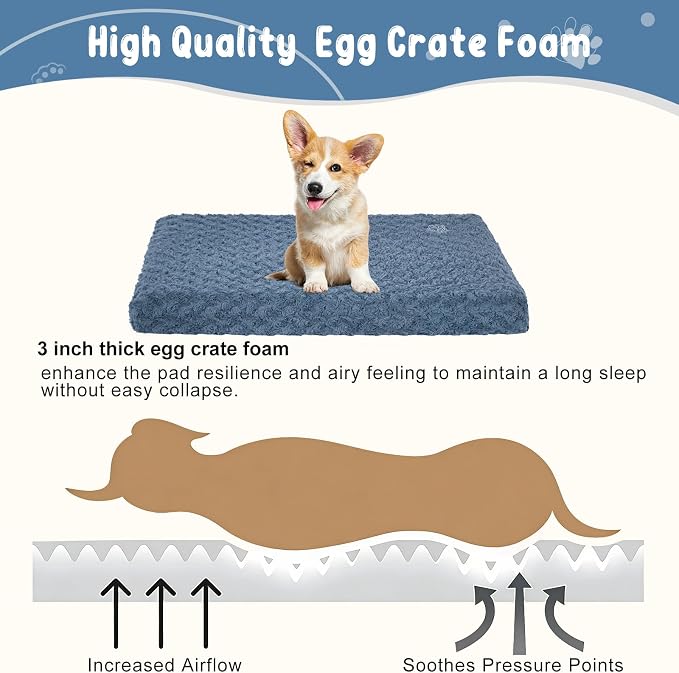 EMPSIGN Stylish Dog Bed Mat Dog Crate Pad Mattress Reversible (Cool & Warm), Water Proof Linings, Removable Machine Washable Cover, Firm Support Pet Crate Bed for Small to XX-Large Dogs, Navy/Grey