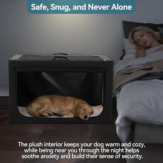 PETSFIT Portable Dog Crate for Small Dogs, – 24" Soft Dog Travel Crates with Lockable Zippers & Thicken Mat, Adjustable Patented Spiral Steel Frame, Collapsible Kennel for Indoor & Outdoor