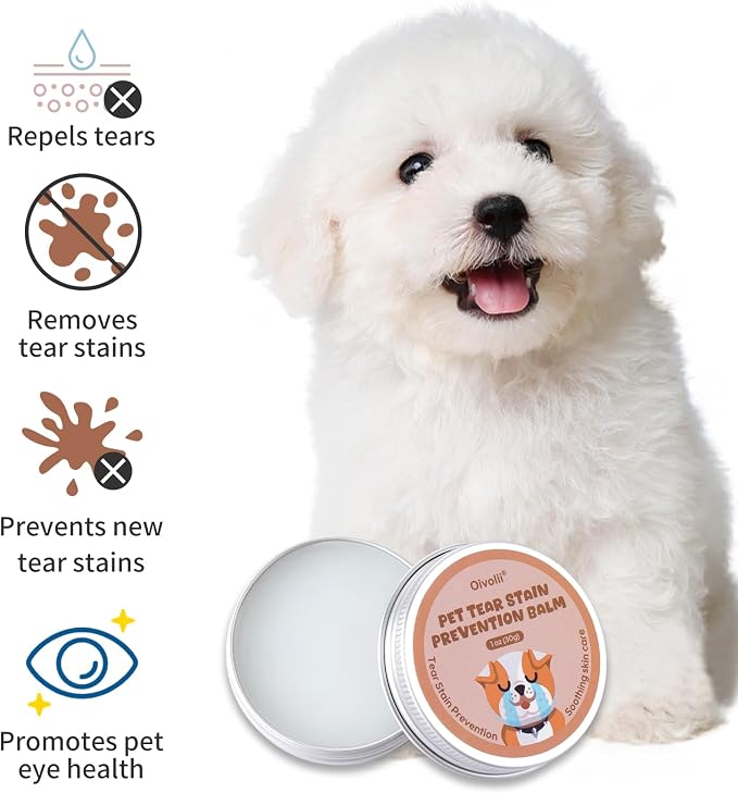 Pet Tear Stain Remover Balm with Pro Powder Brush,Dog Detangler Spray Dematting