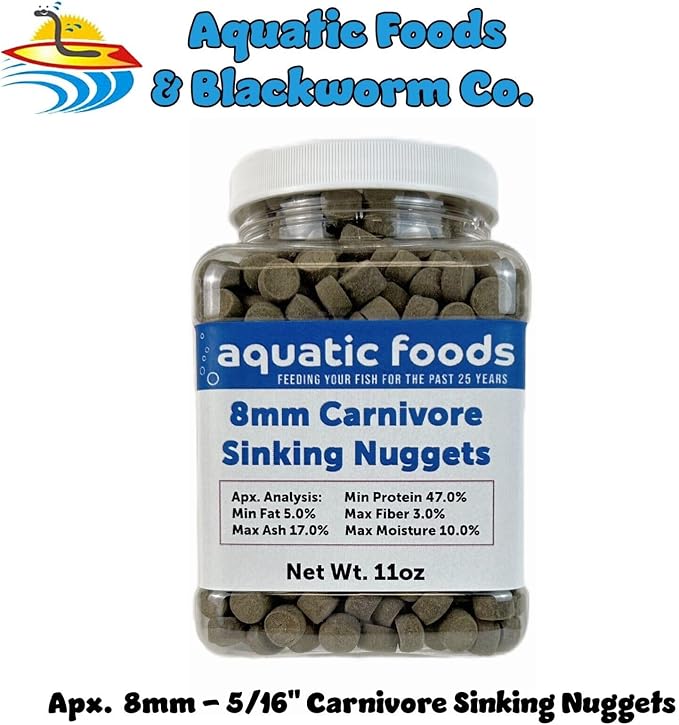 8mm - 5/16" Carnivore Sinking Pellets for Carnivore Cichlids, Catfish, Monster Fish, Bottom Fish, All Large Fish, Also Koi & Pond Fish. - WL…11oz Jar