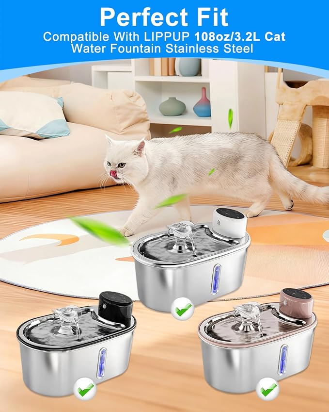 8+8 Pack Replacement Filters For Cat Fountain Compatible with LIPPUP 3.2L Pet Water Fountain – 4 Months Set of Activated Carbon & Ion Exchange Resin