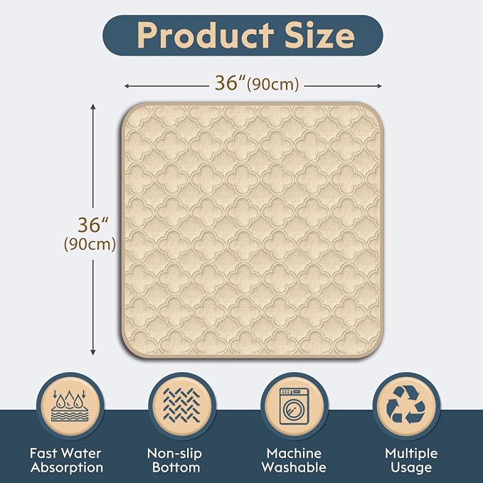 FunFurry Washable Pee Pads for Dogs - 2 Pack Reusable Waterproof Puppy Training Pads, Super Absorbent with Dog Paw Shape Non-Slip Backing (Cream, 36" X 36" - 2 Pack)