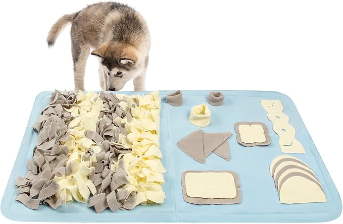 Snuffle Mat for Dogs: Slow Food Interactive Experience - 7 Enrichment Foraging Games for Large Dog Owners Needing to Burn Pet Energy - Washable 1000 Times - 22x38 inch - Blue