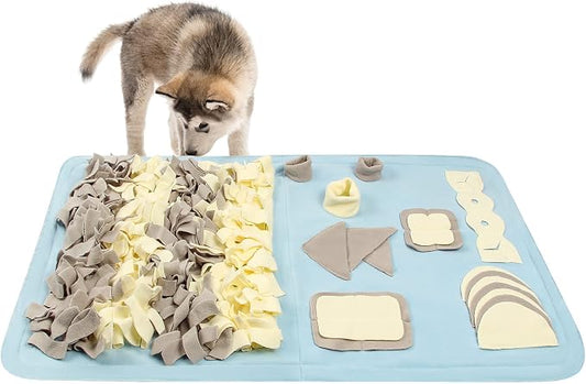 Snuffle Mat for Dogs: Slow Food Interactive Experience - 7 Enrichment Foraging Games for Large Dog Owners Needing to Burn Pet Energy - Washable 1000 Times - 22x38 inch - Blue