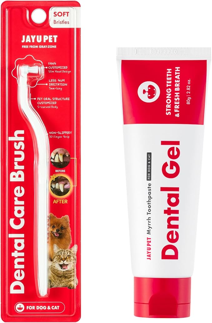JAYU PET Tooth Brushing Kit - Dental Gel 1EA + Dental Care Brush 1EA | Dog Cat Toothbrush Set, Dental Oral Care Kit