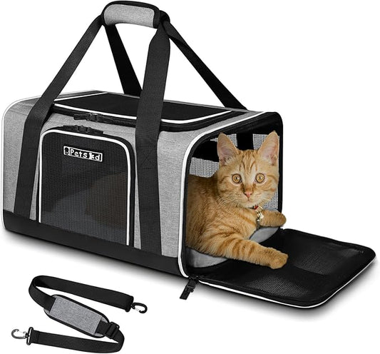 Petskd Pet Carrier 18x11x11 Delta American United Airline Approved, Pet Travel Carrier Bag for Small Cats and Dogs, Cat Soft Sided Carrier with Safety Lock Zippers, 5-Sided Breathable Mesh(Grey)