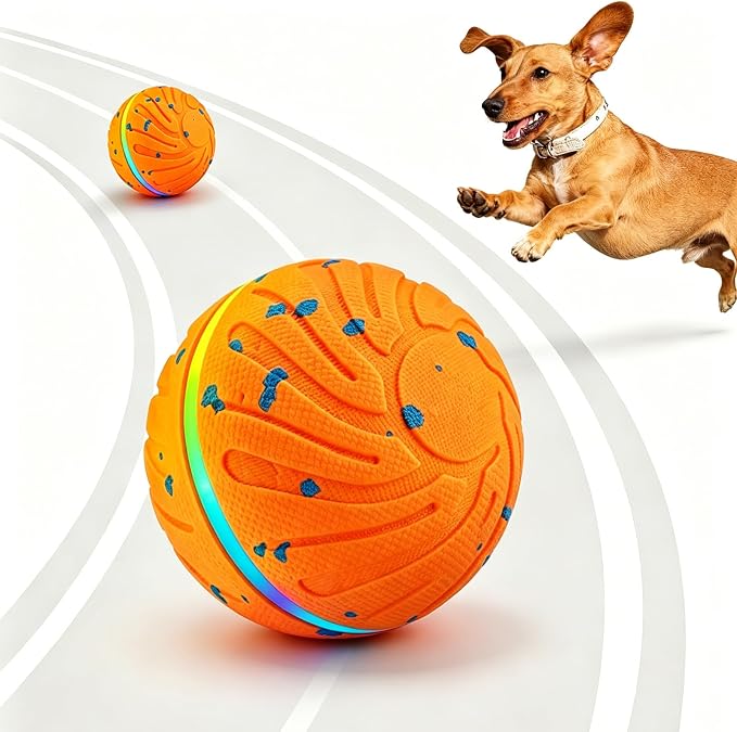 Smart Interactive Dog Toys, 3 Play Modes Smart Moving Bouncing Dogs Ball, E-TPU Moving Dog Toy Ball with RGB Lights, USB Rechargeable, Waterproof Dog Ball, Automatic Dog Toy for Medium & Large Dogs