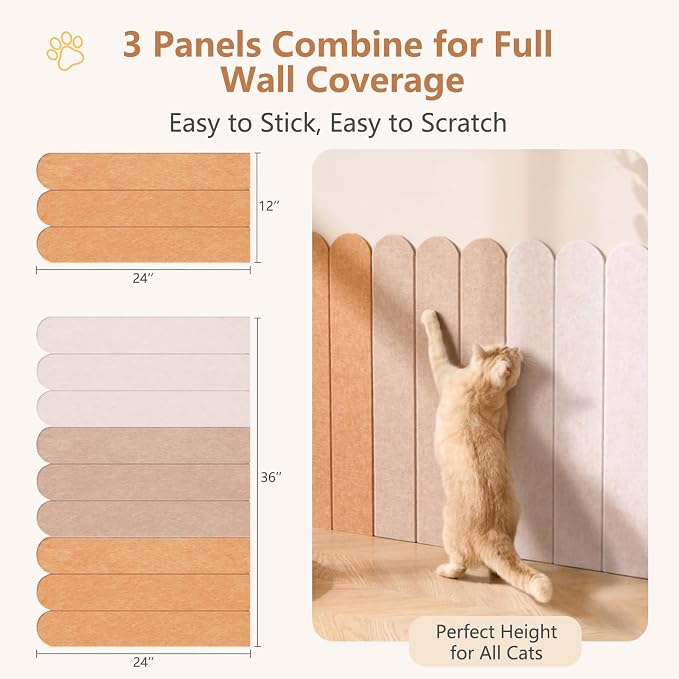 Cat Scratcher, Wall Scratchers for Indoor Cats, Vertical Scratching Posts, Cat Scratching Board, 3 Pieces Set Cat Scratch Furniture Protector (Orange)