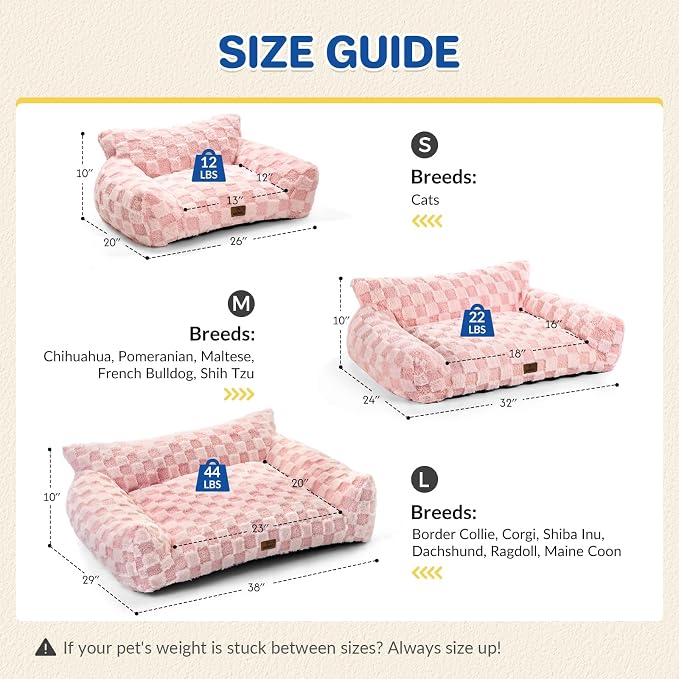 ABCPET Cat Bed Cat Couch for Puppy and Kitten, Fluffy Dog Bed Medium Dogs Couch, Supportive Cats Sofa for Indoor Cats, Washable Cover & Non-Slip, 32 inch, Pink