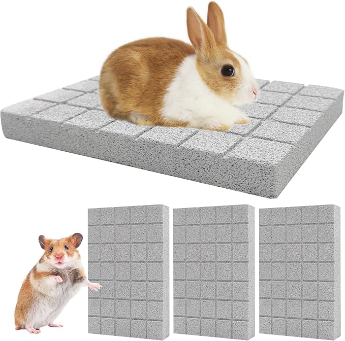 Hamiledyi Rabbit Scratch Foot Pads - 4 PCS Natural Small Animal Lava Stone Teeth Grinding & Scratching Pad Rabbit Cage Mats 6 Pcs Rabbit Resting Mat for Wire Floor Cages Plastic Bunny Feet Pad