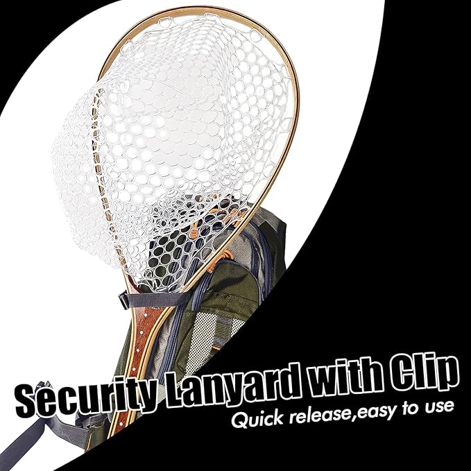 Riverruns Fly Fishing Net Landing Net Wooden Net Soft Rubber Mesh Trout Net Freshwater Saltwater Fishing Net with Safety Cord Net Gifts for Father Men